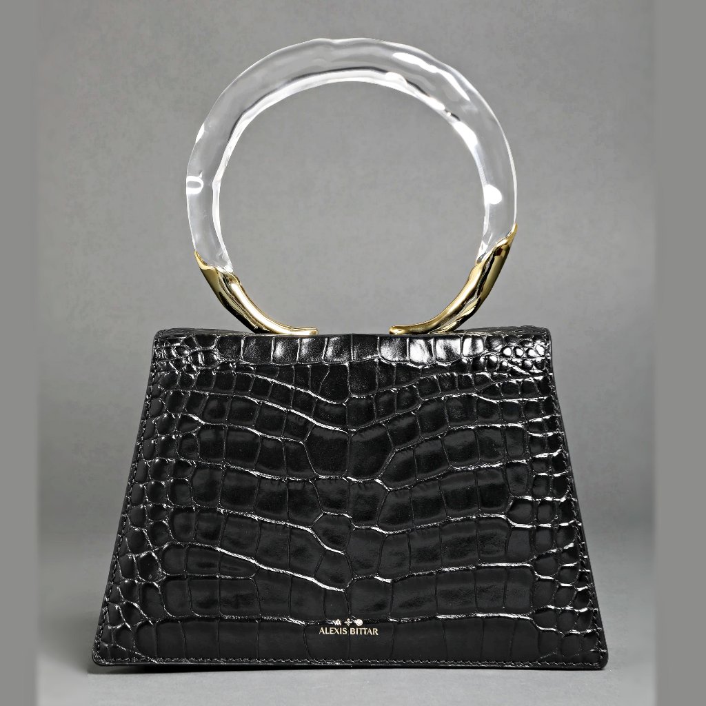 Alexis Bittar Black Croc-Embossed Acrylic Handle Crossbody